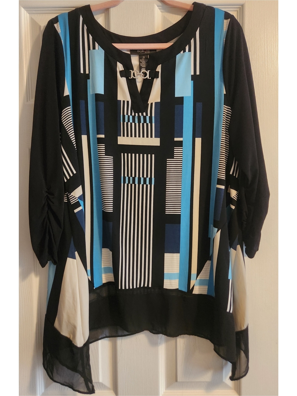Style & Co. Black, Blue & White Geometric Tunic Top